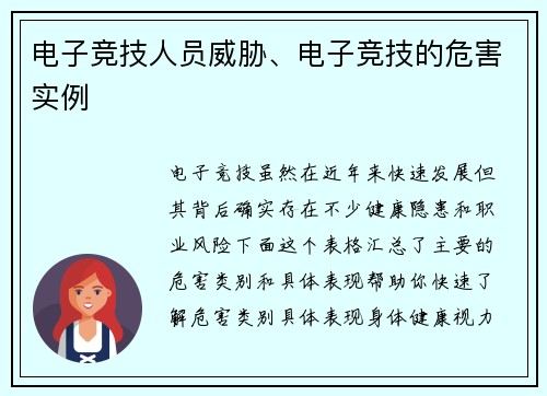 电子竞技人员威胁、电子竞技的危害实例